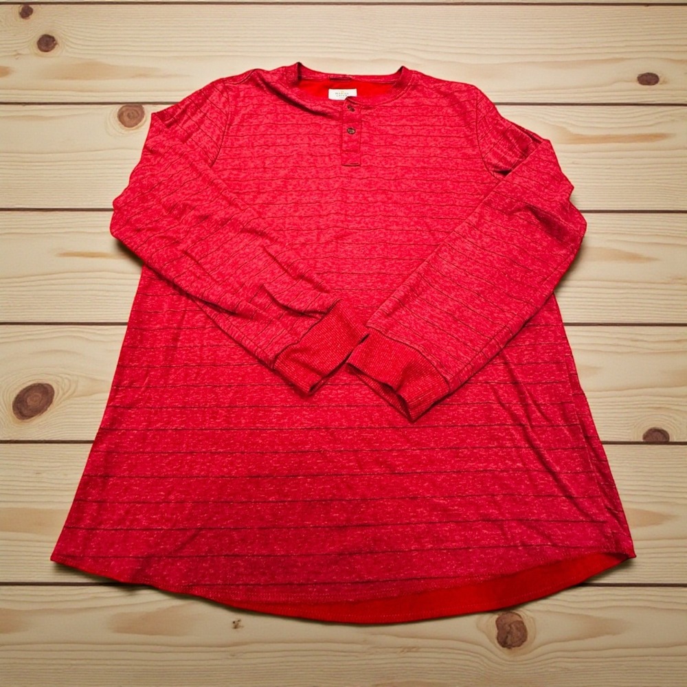Marine Layer Men Large Red Striped Long Sleeve Henley Shirt Made in California